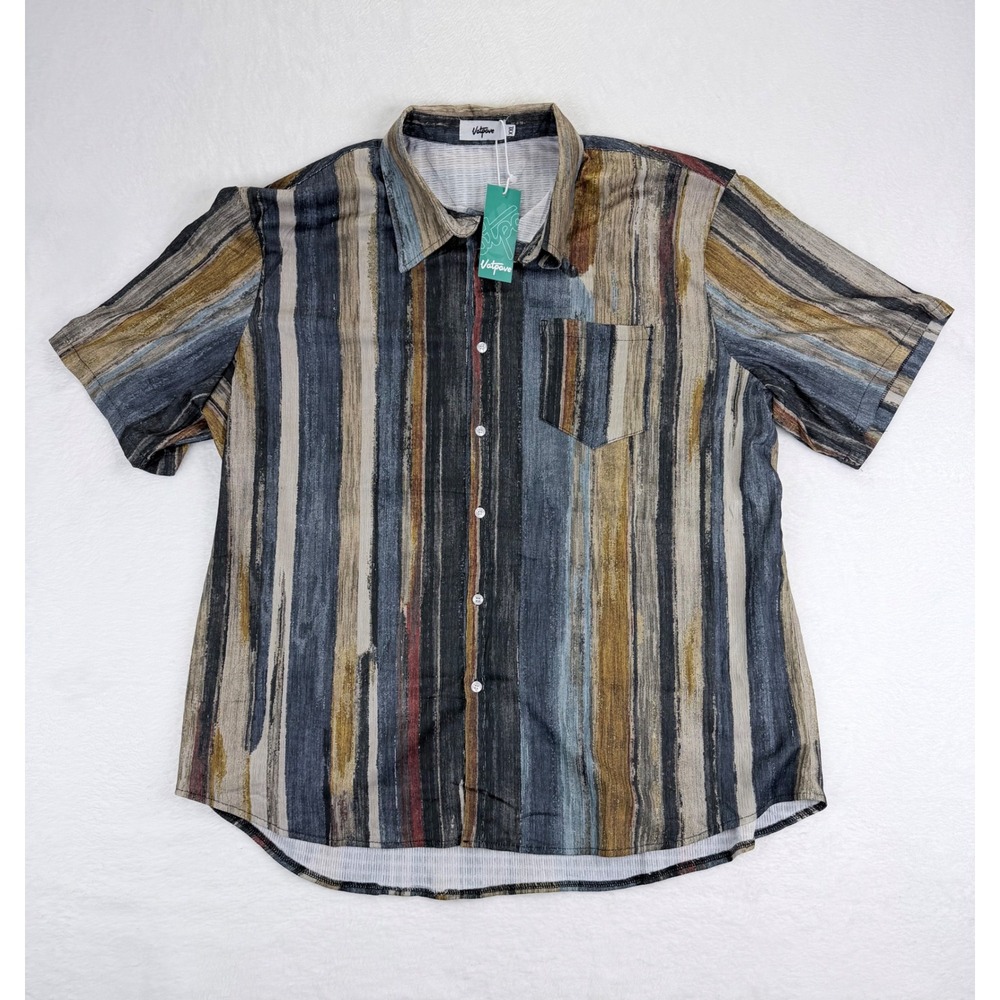 Vatpave Men XXL Short Sleeve Button Down Shirt Earth Tone Stripe Brushstroke NEW
